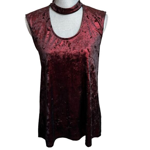 Vince Camuto Velvet Top Womens Small Burgundy Sleeveless Choker - Picture 1 of 9